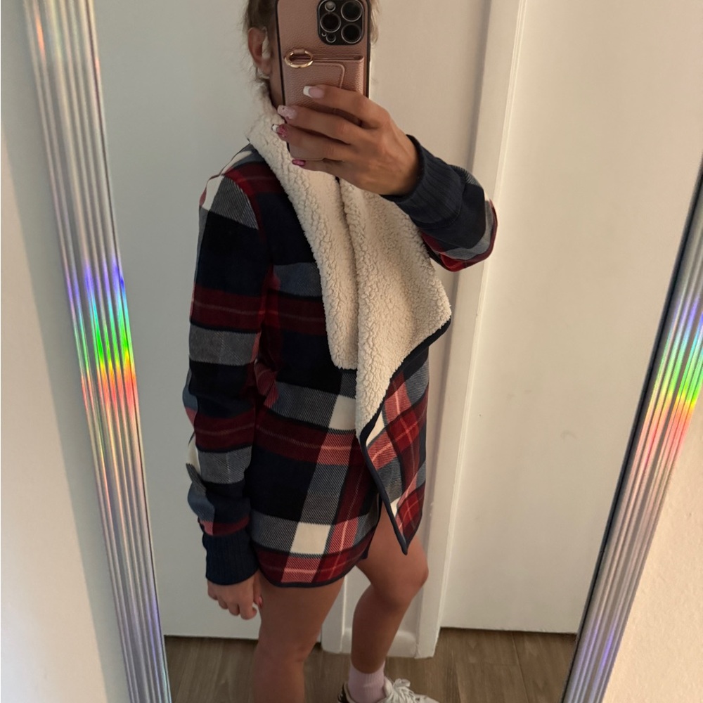 Abercrombie & Fitch red and blue checkered Sherpa Jacket